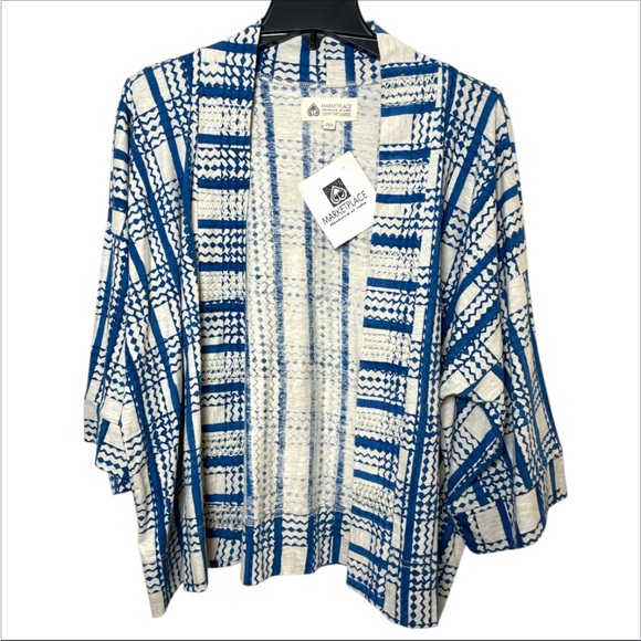 Marketplace women’s Handmade cotton cardigan embroidered cream blue size Large - Picture 1 of 5
